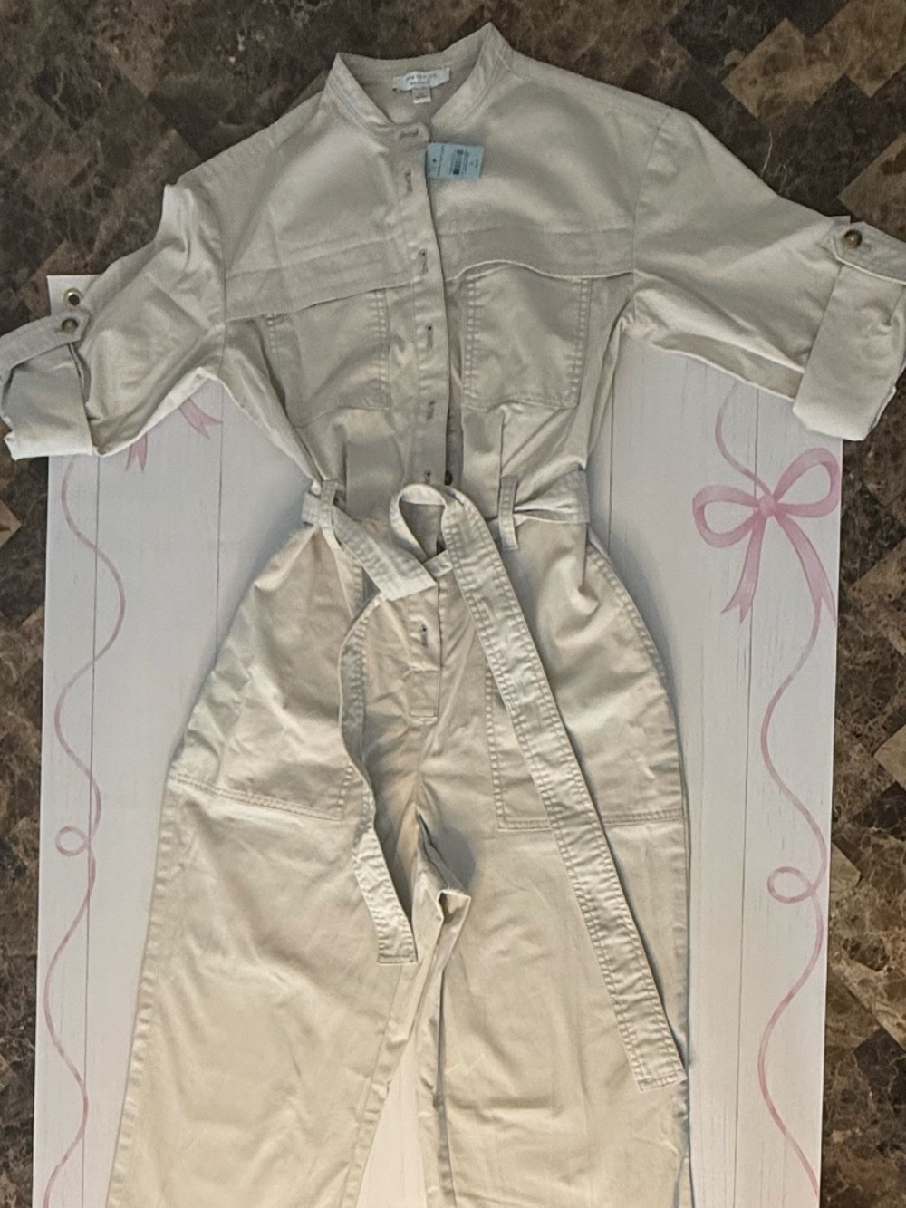 NWT Ann Taylor Stand Collar Jumpsuit in Tahini size 6 petite
